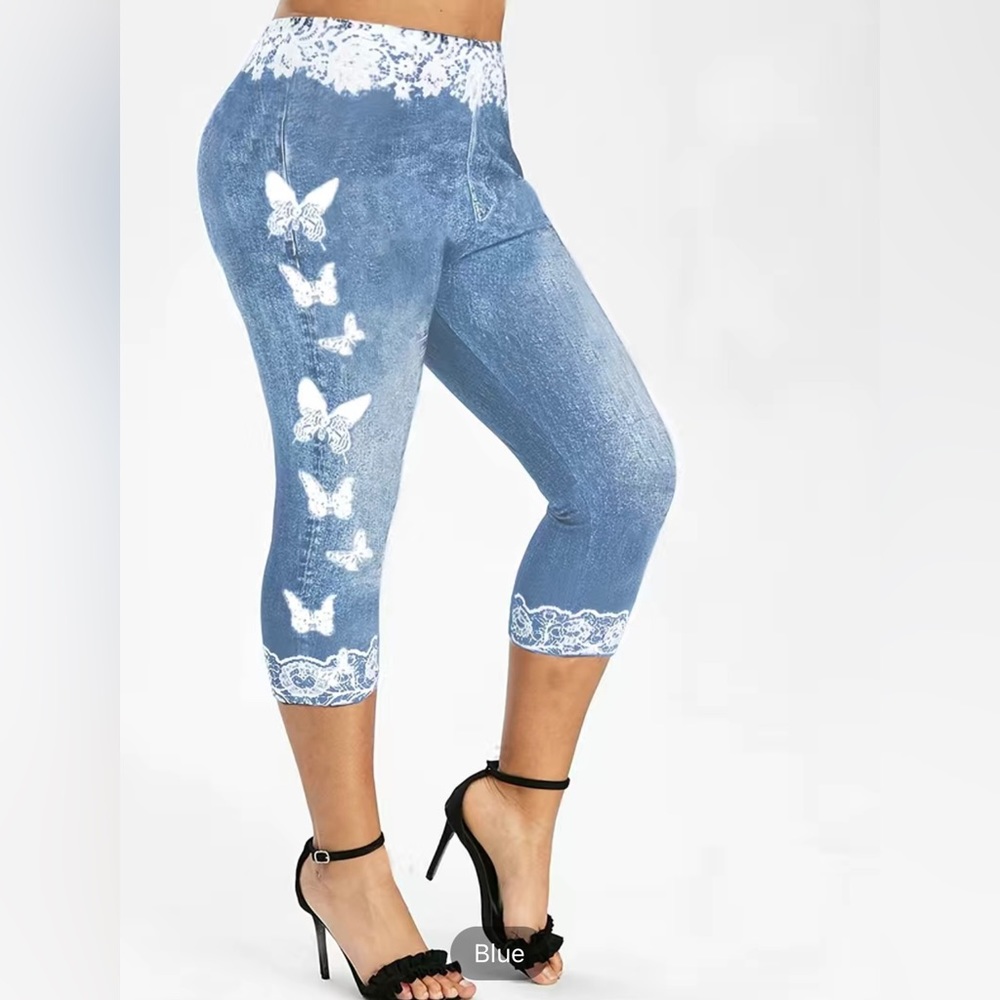 NWOT Butterfly Denim Look Leggings